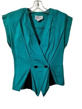 6020)Vtg 80s Especially Yours Colorblock Teal Black Double Breast Top Sz  9/10